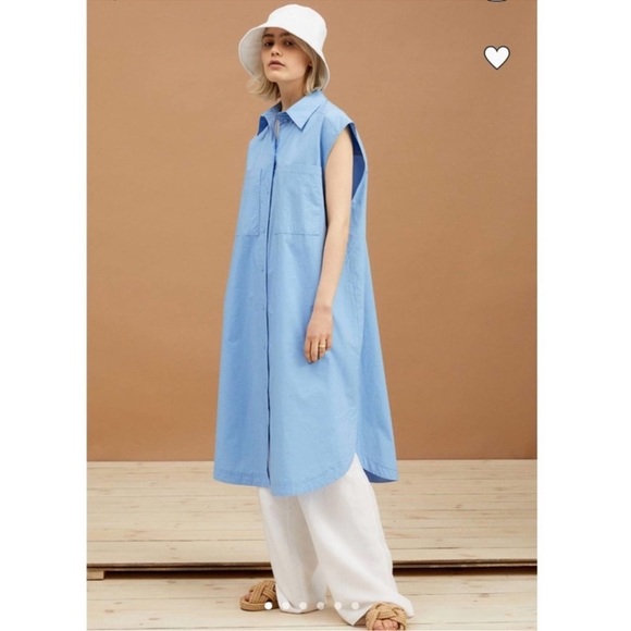 H&M Oversized Sleeveless Button Shirt Dress in Blue Size Medium - Picture 1 of 6